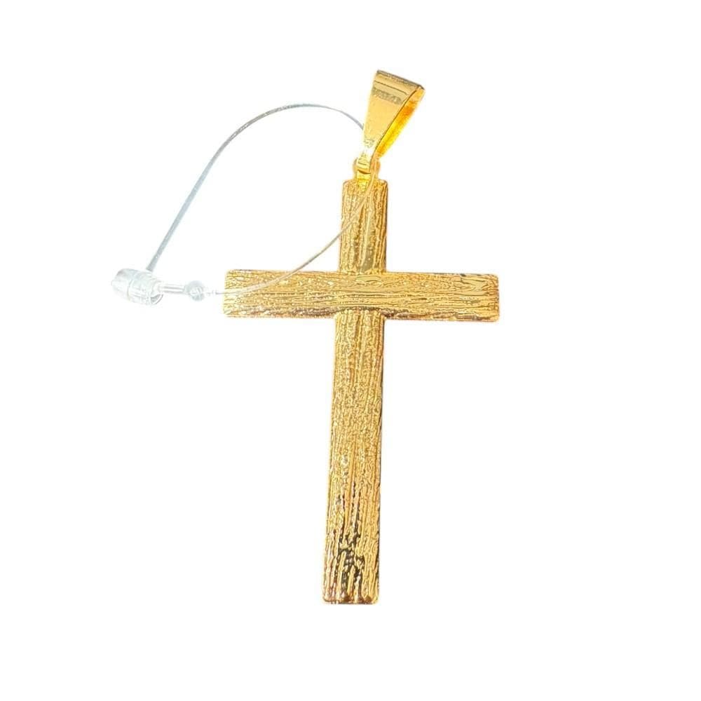 Pingente Cruz Efeito Madeira - Banhado A Ouro 18K