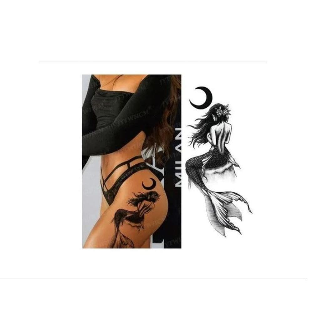 Tatuagem Temporária Dark Delicada Com 20 Cm Sereia