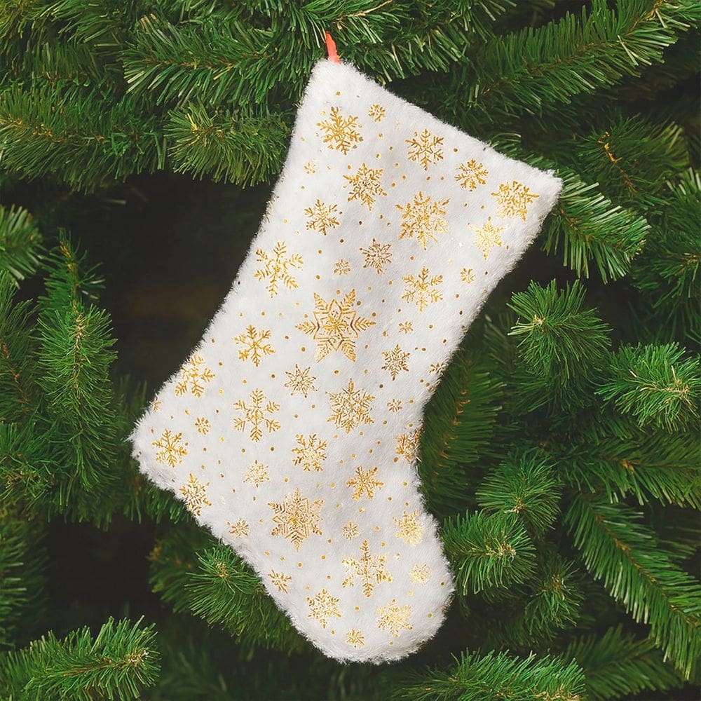 Bota Meia Pelúcida Pendente Enfeite Natalino Flor Ramo 44cm