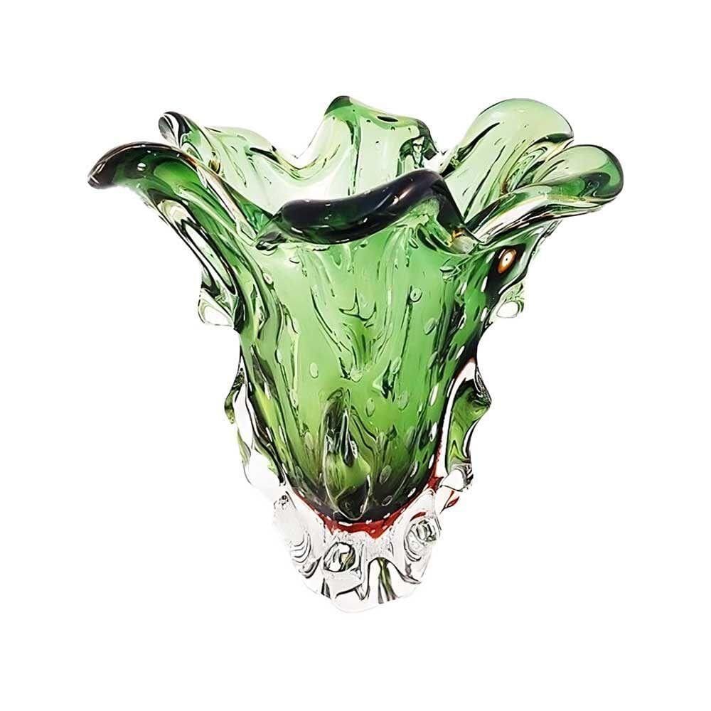 Vaso De Murano Verde Com Ambar São Marcos 34x34x34cm