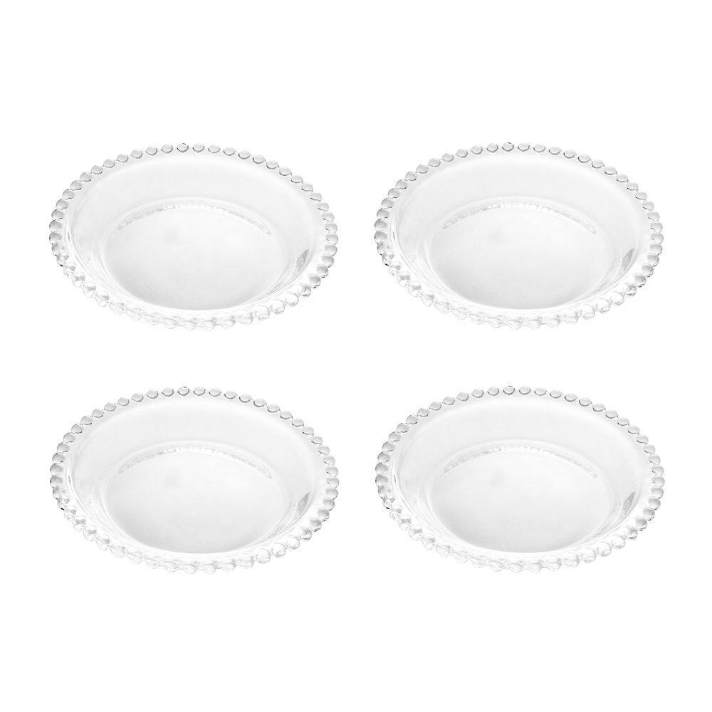 Cj 4 Pratos Fundo de Cristal Pearl Bolinha Transparente 14cm Wolff