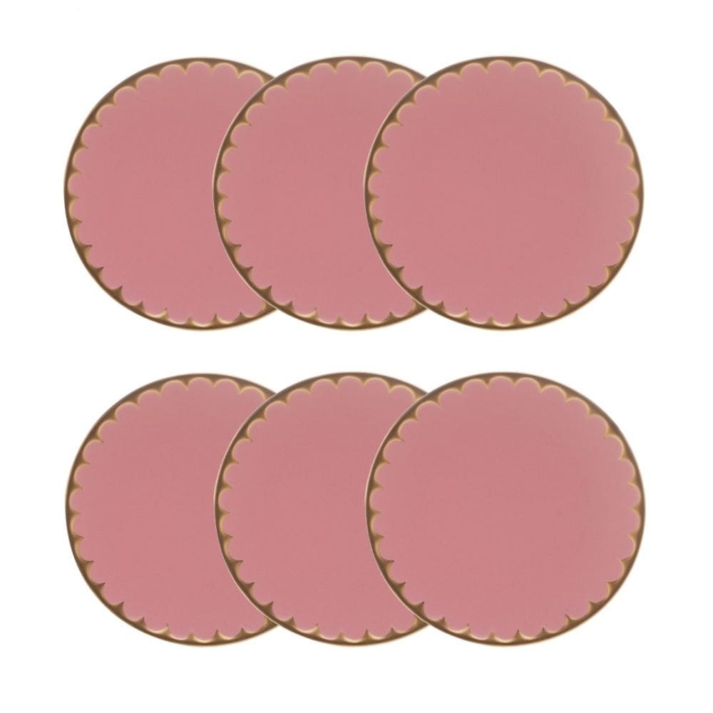 Cj 6 Pratos Rasos de Porcelana EGG Rosa Matt/Dourado 27cm Wolff