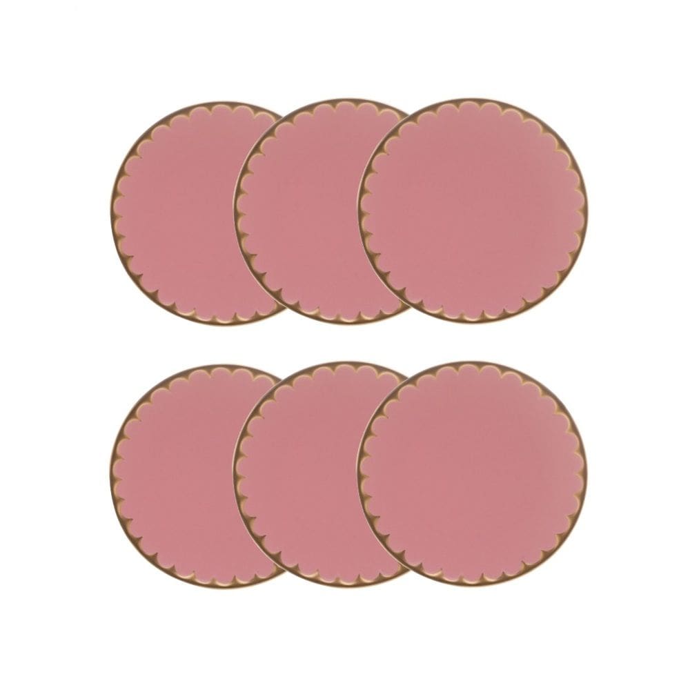 Cj 6 Pratos para Sobremesa de Porcelana EGG Rosa Matt/Dourado 19cm Wolff