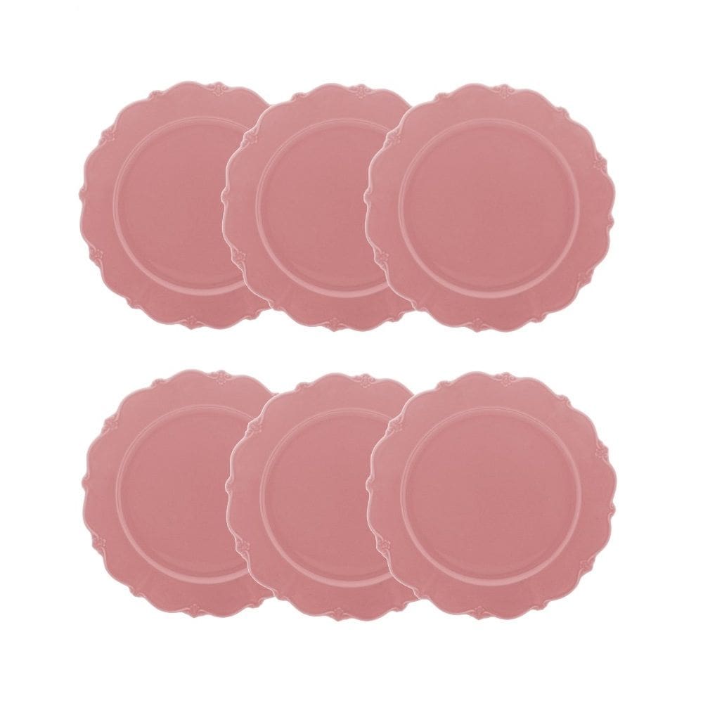 Cj 6 Pratos Rasos de Porcelana Fancy Rosé 27cm Wolff