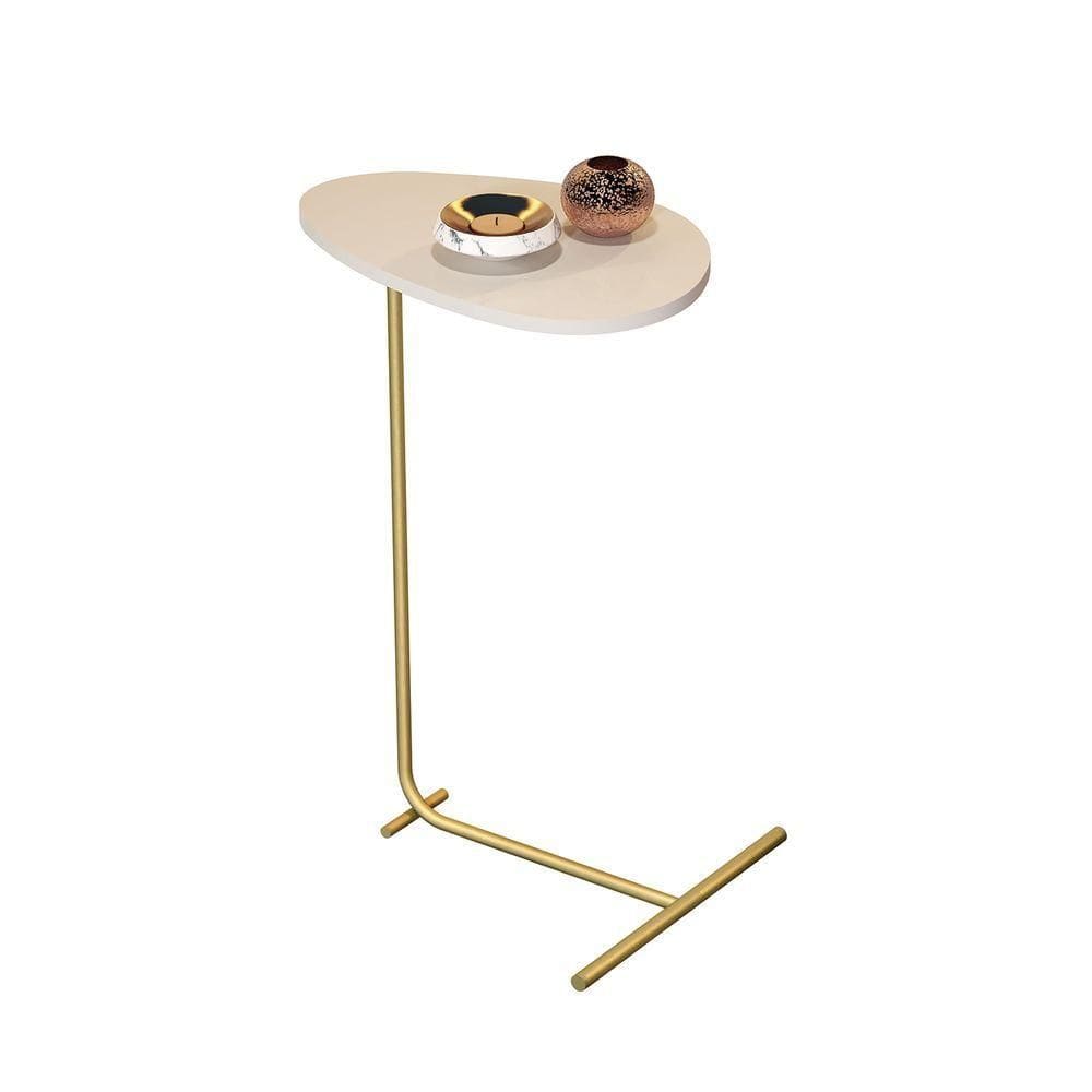 Mesa De Apoio Sofa Organic Off White Pe Dourado - Moveis Jb