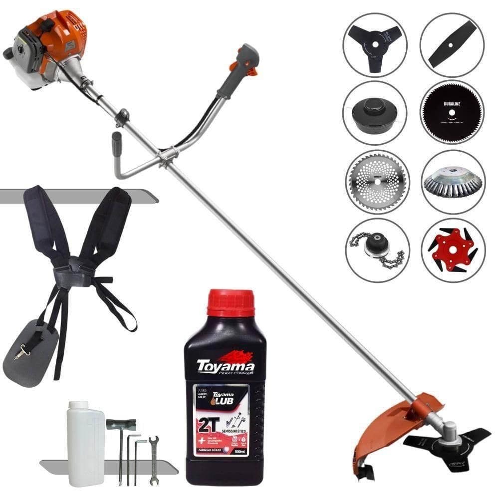 Roçadeira Tekna 2hp 52cc + 6 Facas + Escova + óleo Toyama