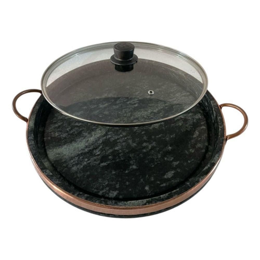 Grelha Alta Em Pedra Sabão Com Tampa De Vidro 32 Cm