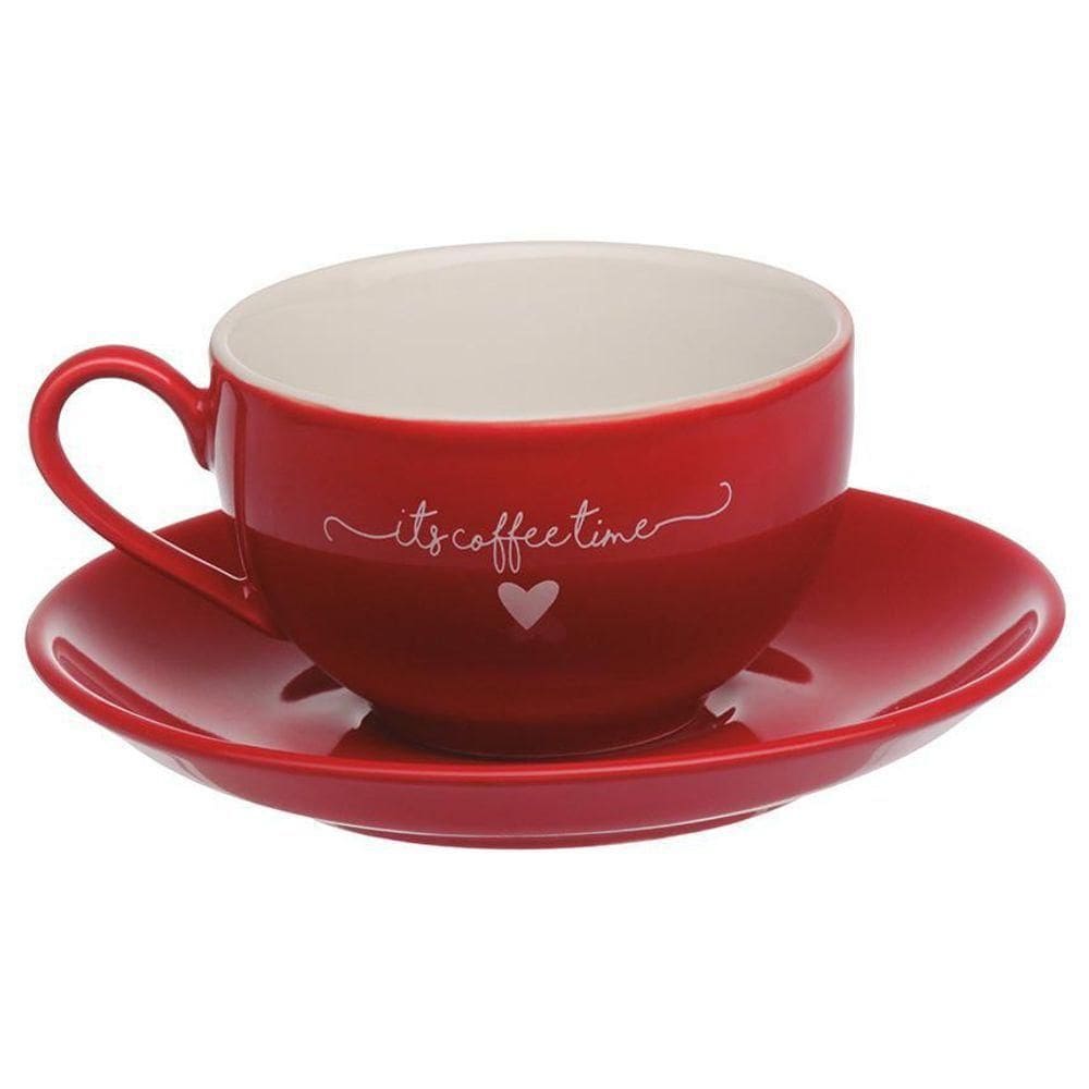 Jogo 6 Xicaras De Cha Cafe Vermelha Coracao Hauskraft 160ml