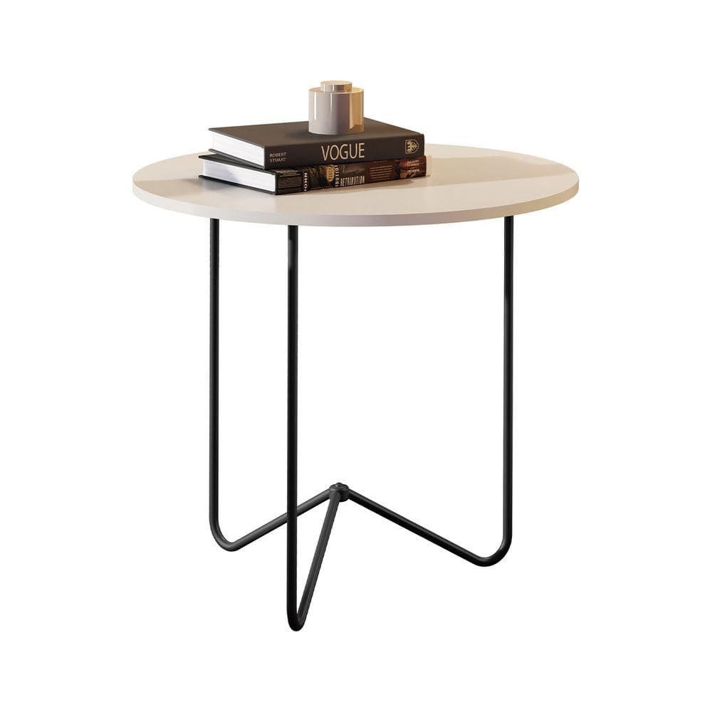 Mesa De Apoio Jb 8004 Luxo Off White Preto Pe Preto - Moveis Jb