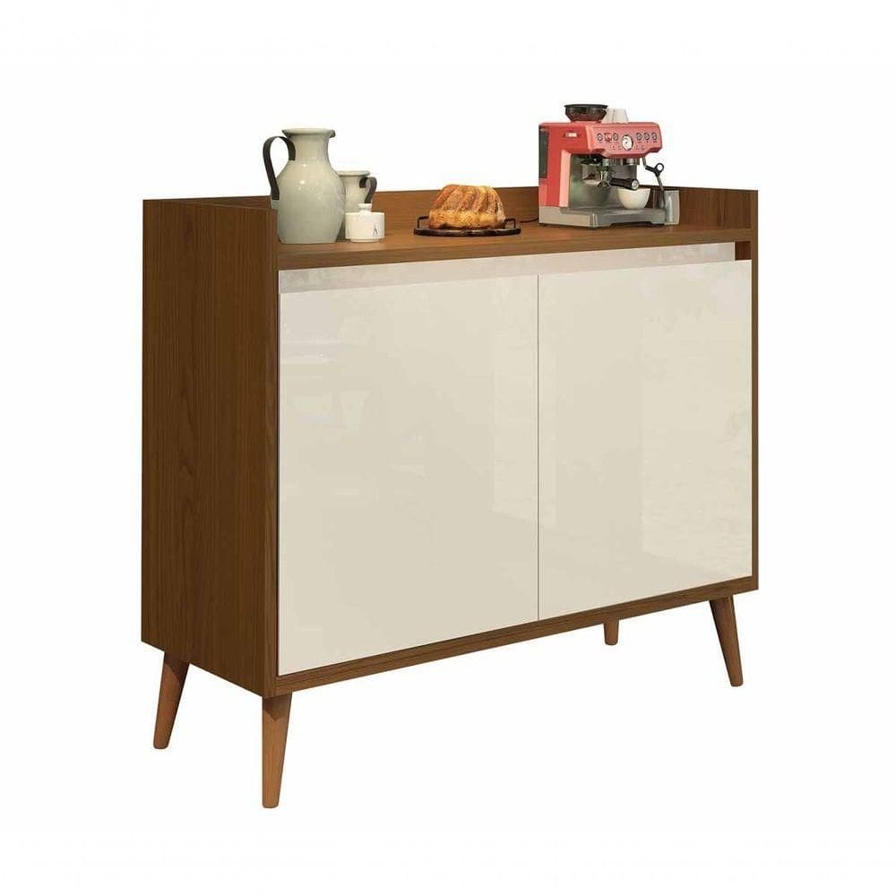 Buffet Aparador Retrô Clássico 2 Portas Freijó Com Off White - Moveisaqui