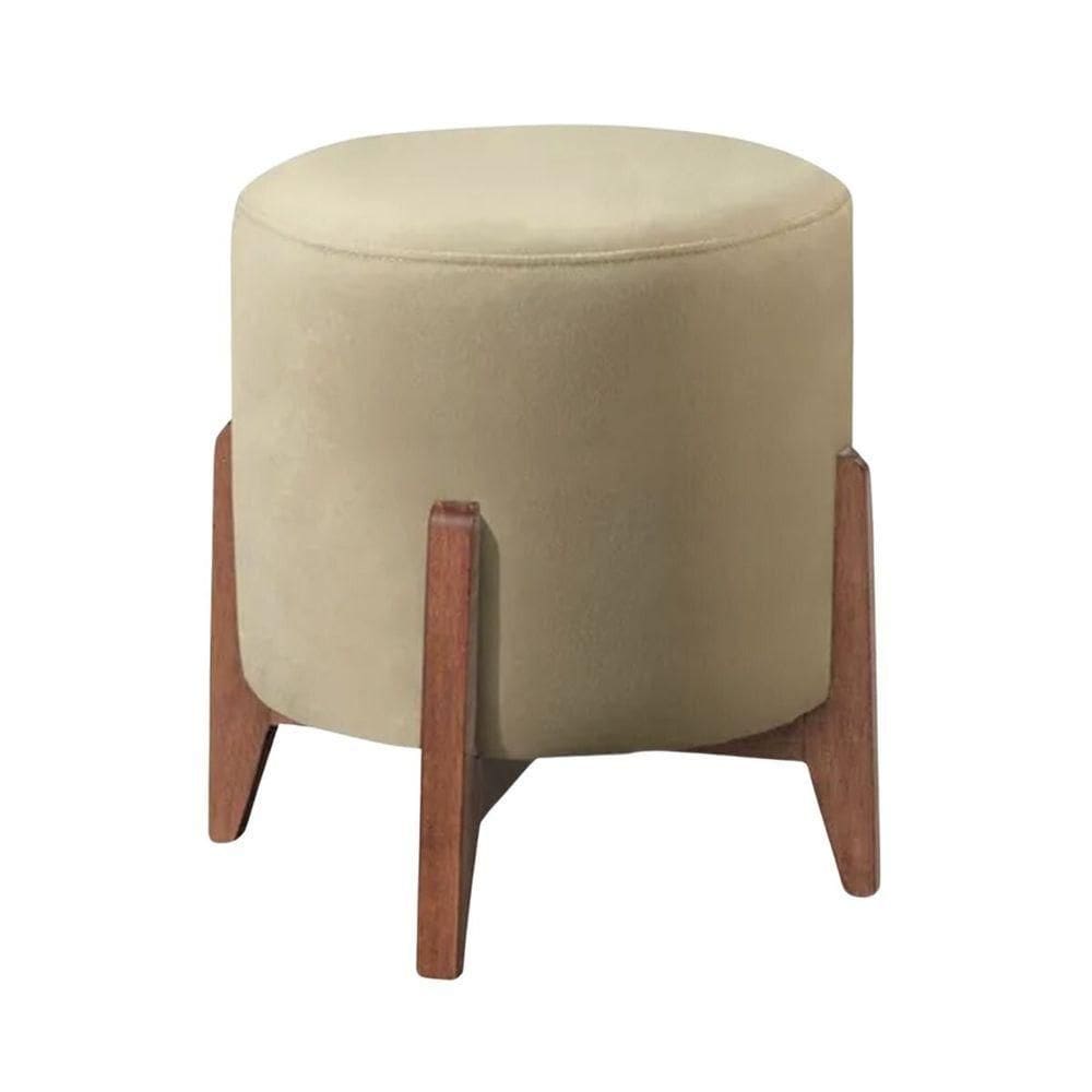 Puff Banqueta Decorativo Redondo Sala Estar Marrocos Suede Bege