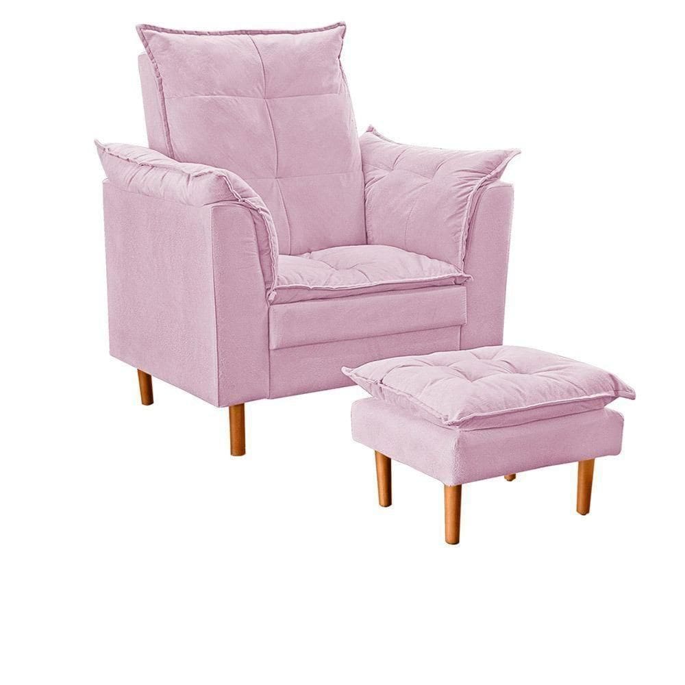 Poltrona Decorativa Sala De Estar Quarto Leitura Azera Suede Rosê