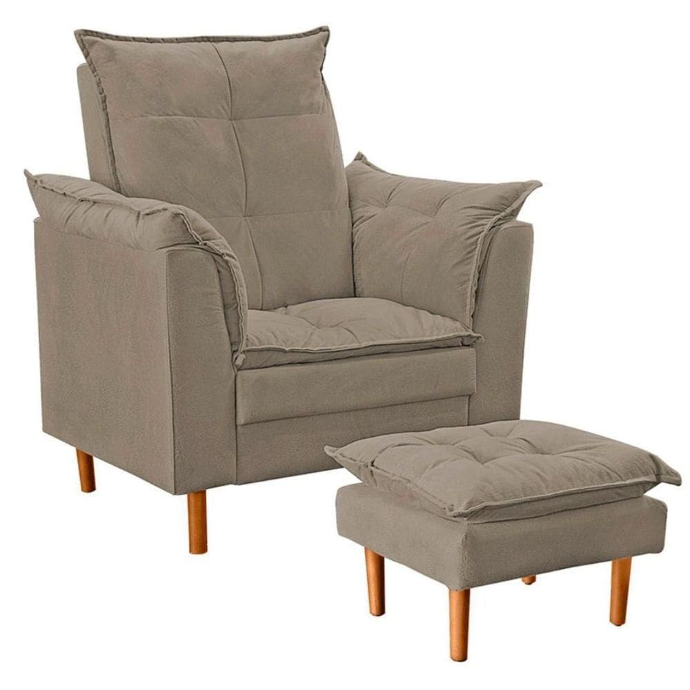 Poltrona De Amamentação Quarto De Bebê Com Puff Melina Suede Bege Escuro