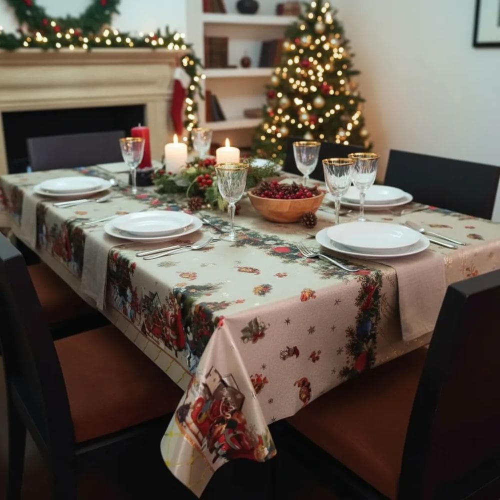 Toalha de Mesa Quadrada 140x140 Natal Papai Noel Plastico PVC