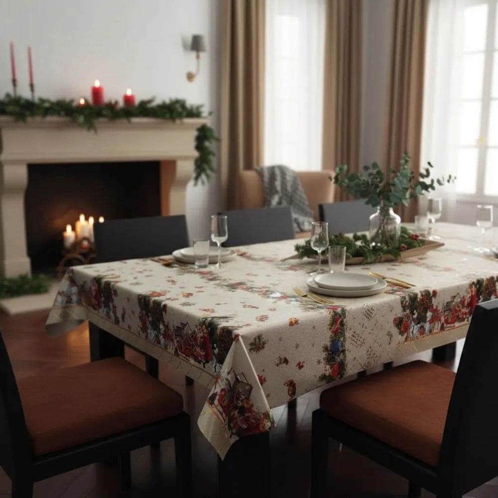 Toalha de Mesa Retangular 140x220 Natal Papai Noel Plastico PVC