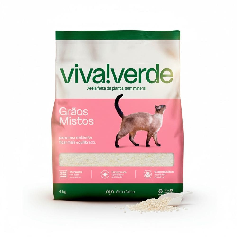 Viva Verde Areia Para Gatos Grãos Mistos 40kg Biodegradável