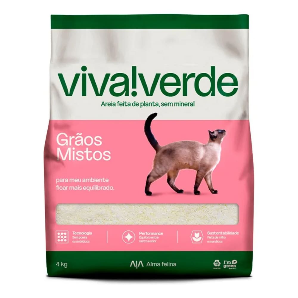 Areia Viva Verde Biodegradável Grãos Mistos (nova Embalagem) Super Premium Para Gatos 30kg