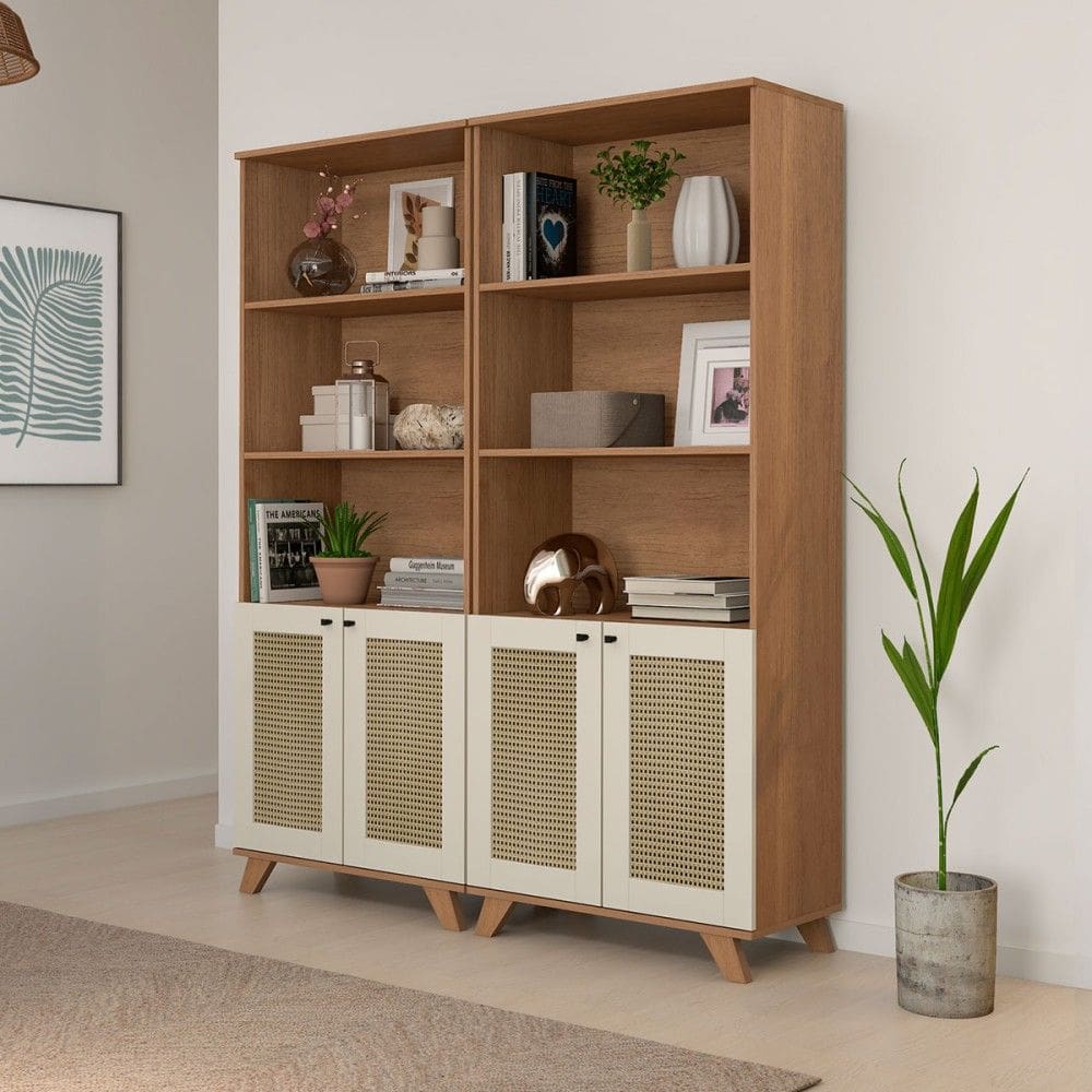 Estante Multiuso 4 Portas 8 Prateleiras Trama Cor Cinamomo/Off White - Pnr Móveis