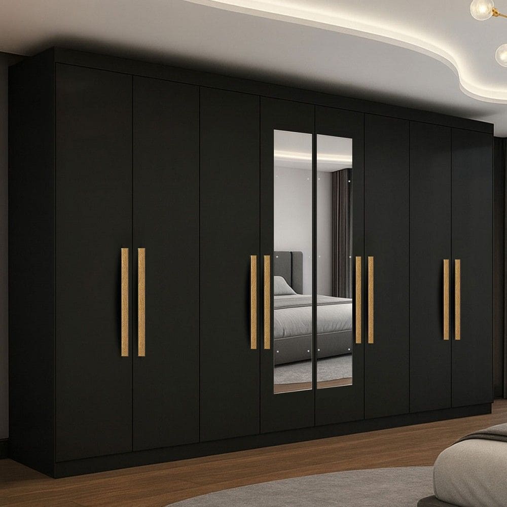 Guarda-Roupa Casal German 8 Portas 4 Gavetas com Espelho Preto - Maxel