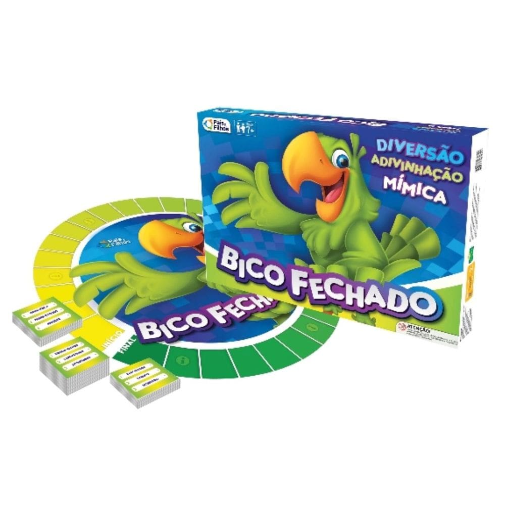 Jogo de Mímica Bico Fechado Tabuleiro Infantil com Fichas Cartas Ampulheta Pais e Filhos