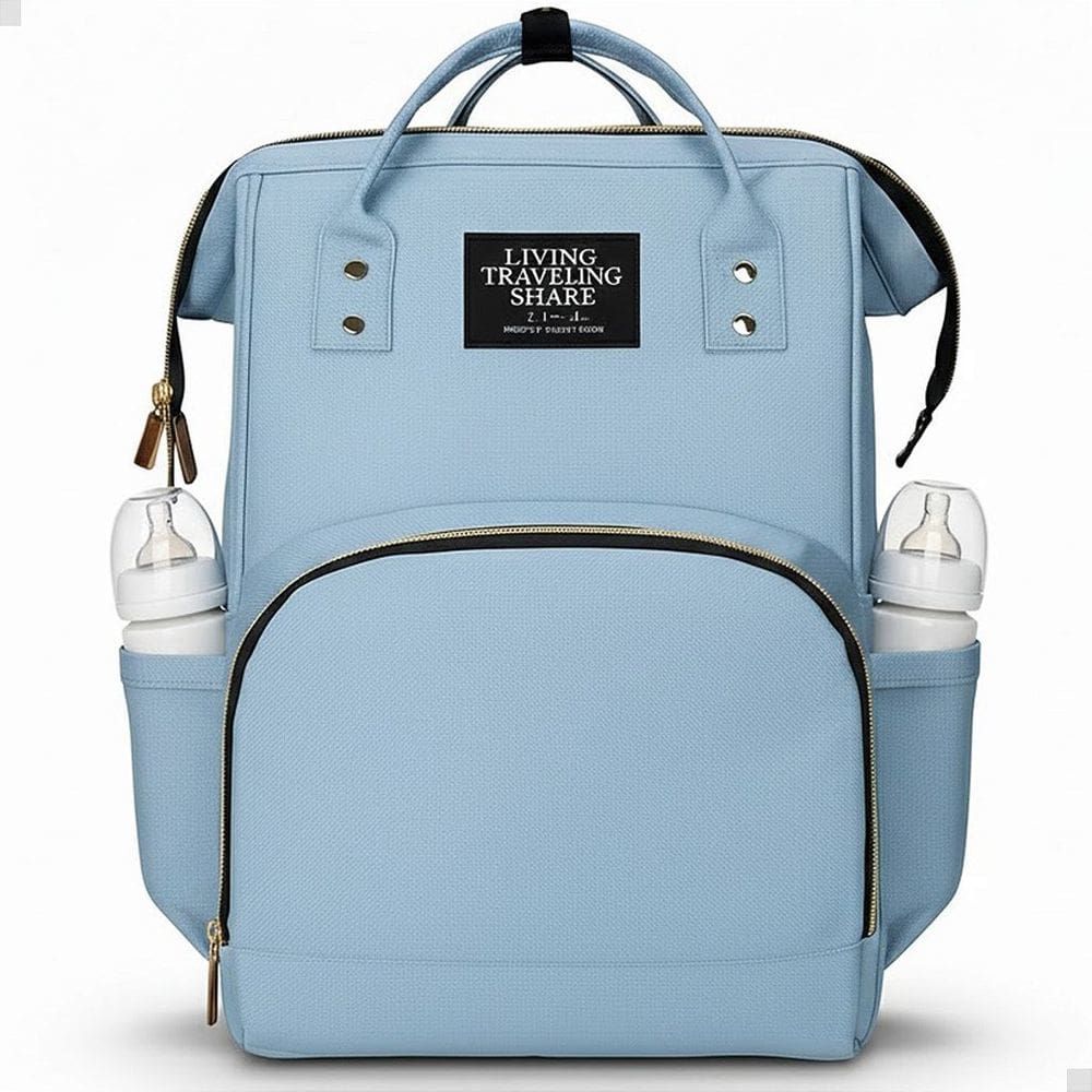 Mochila Maternidade Cor Azul Bebê Mamadeira Reforçada