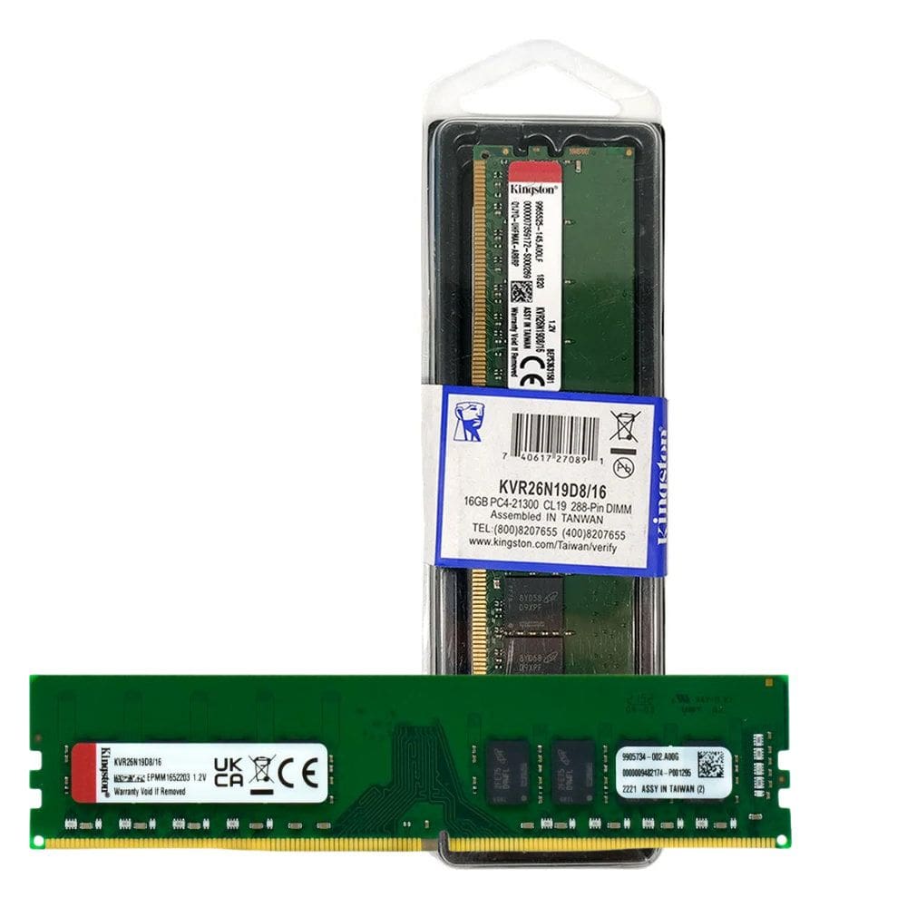 Memória RAM Kingston 16GB 2666MHz DDR4 Desktop DIMM CL19 PC4-21300 - KVR26N19D8/16