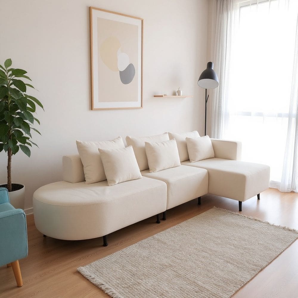 Sofá Super Luxo Venari 3,40M Com Módulo Ilha e Chaise com Braço Slim Almofadas Decorativas e Vários Tecidos