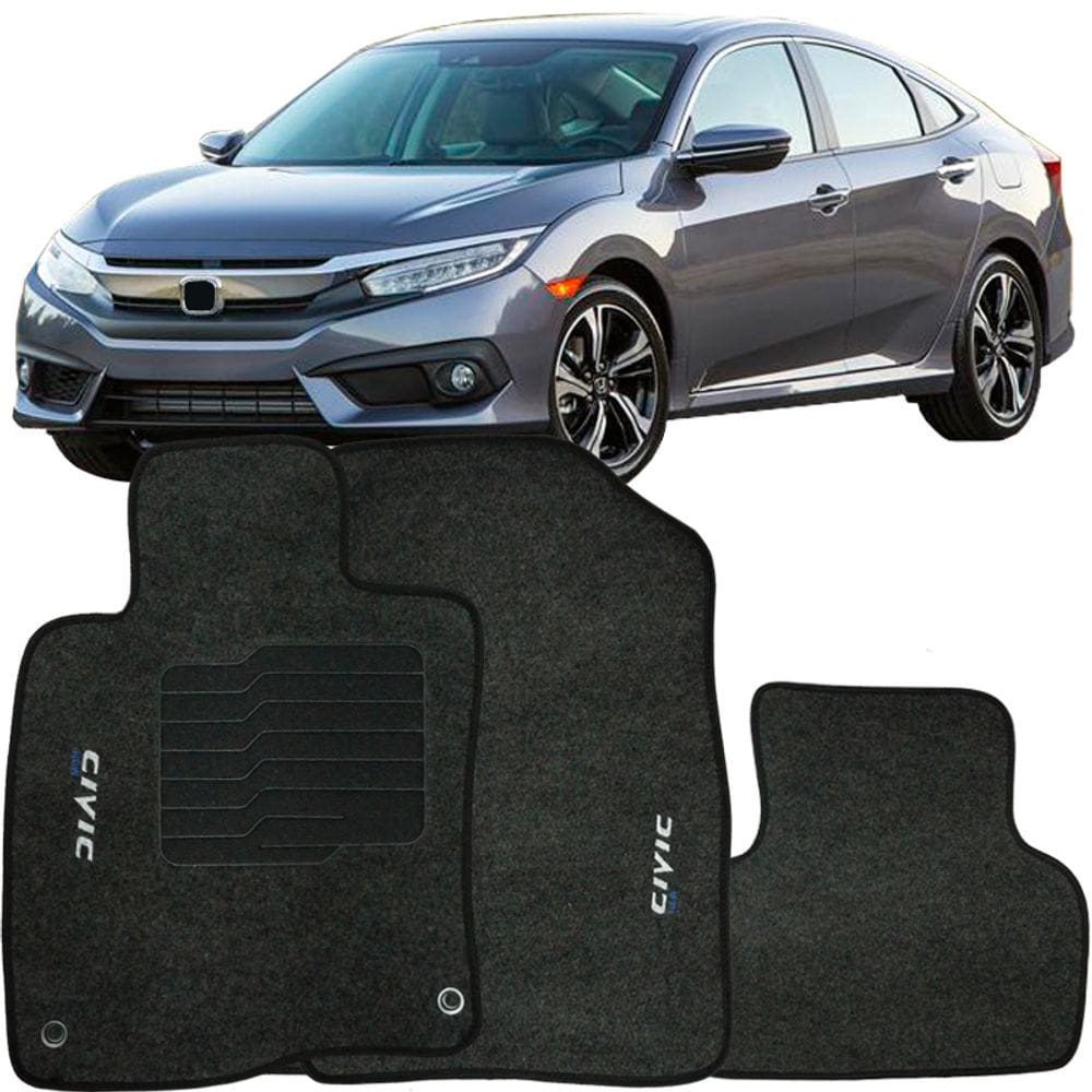 Jogo de Tapete Automotivo Carpete New Civic 2017 à 2021 Soft Logo Bordado 3 Peças