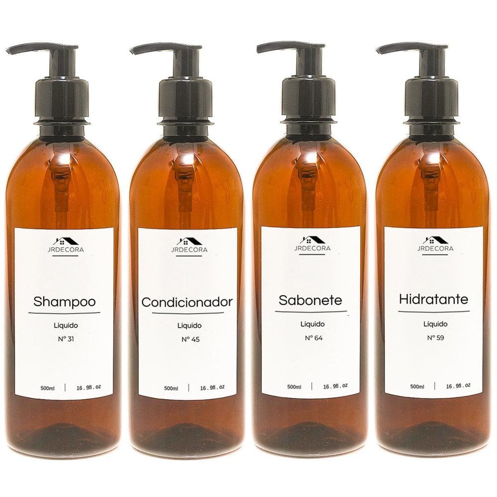 Kit 4 Frascos Âmbar Organizador Minimalista Recipiente 500Ml