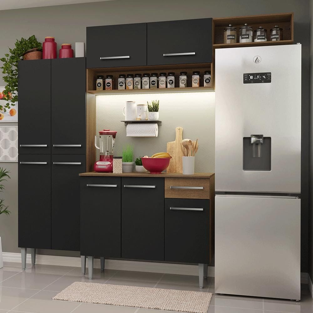 Armário de Cozinha Completa 229cm Rustic/Preto Emilly Madesa 18XA