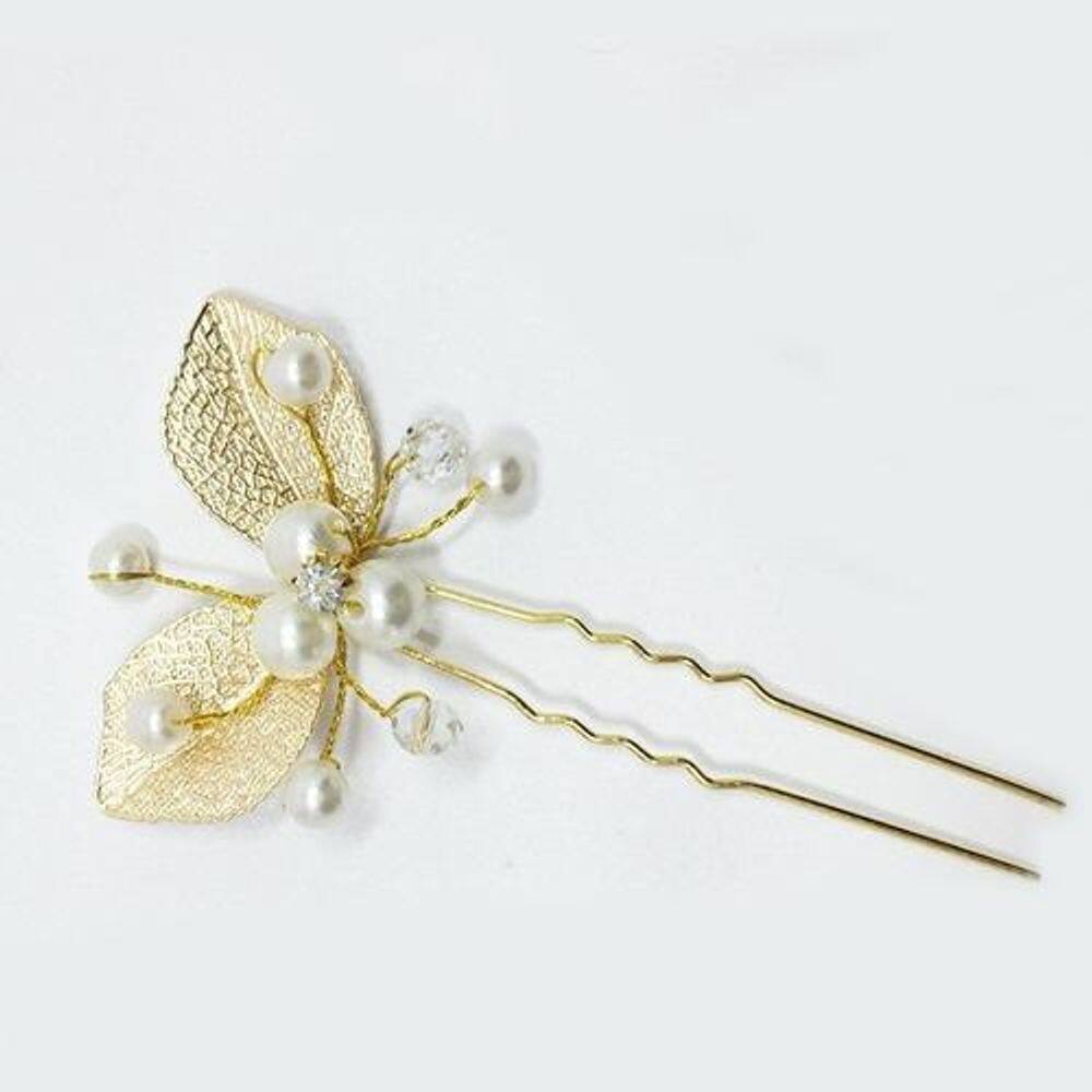 2 Arranjo Enfeite Aplique Dourado Cabelo Noiva Perola Dama