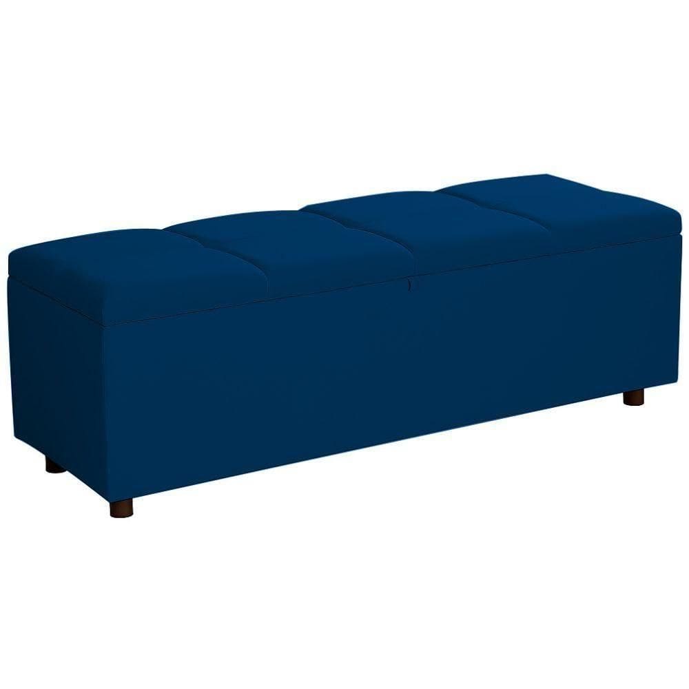 Baú Recamier Espanha Veludo Azul 160 Cm