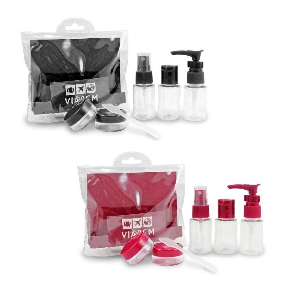 2 Kit De Frascos P/ Viagem De 7 Peças - Jacki Design Preto / Vinho