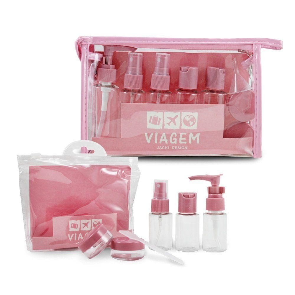 2 Kits De Frascos Para Viagem - 7 Peças E 10 Peças - Jacki Design Rosa