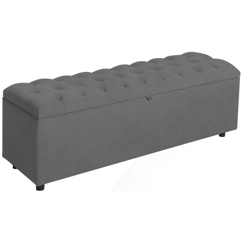 Baú Recamier Rominha Veludo Chumbo 140 Cm