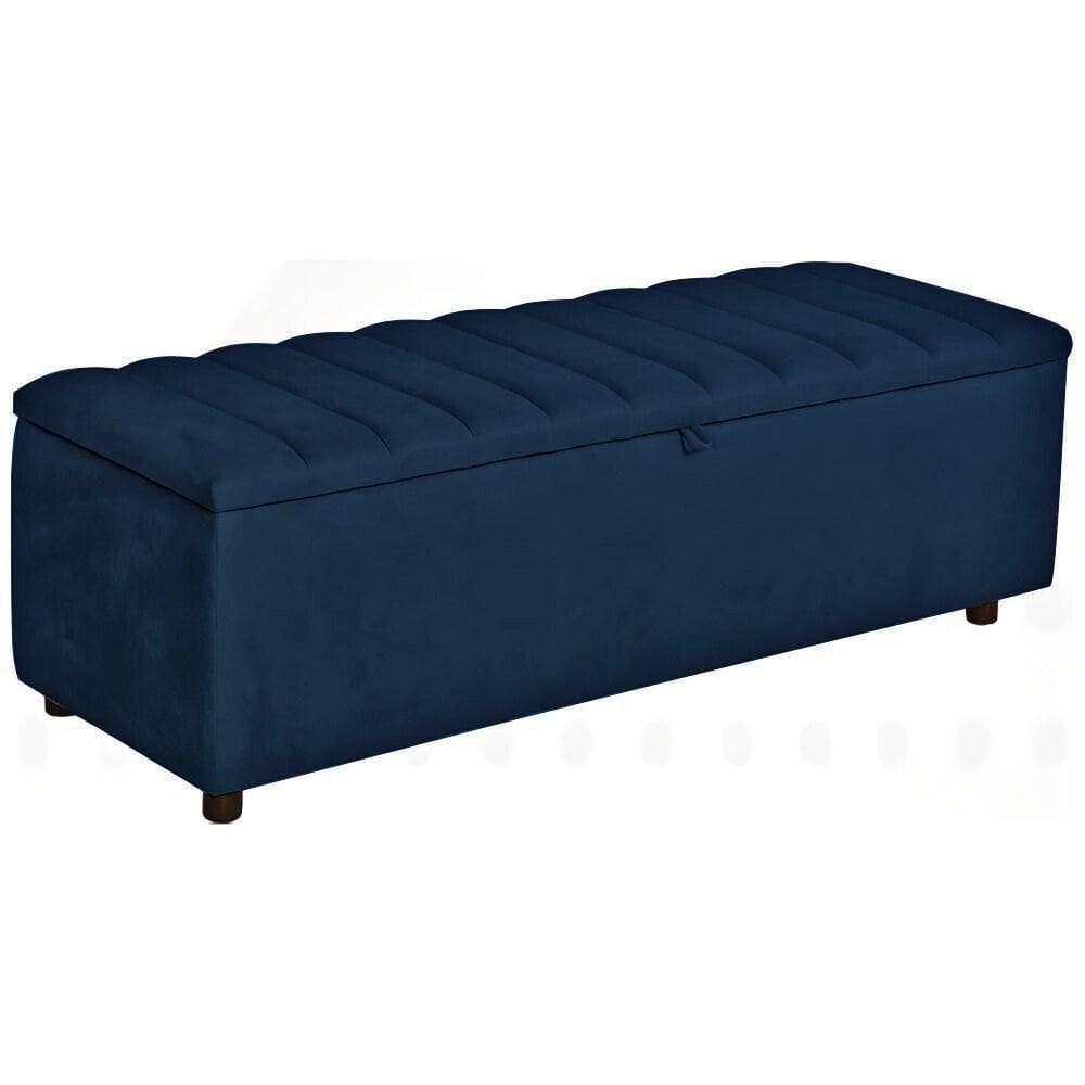 Baú Recamier Paris Veludo Azul 140 Cm