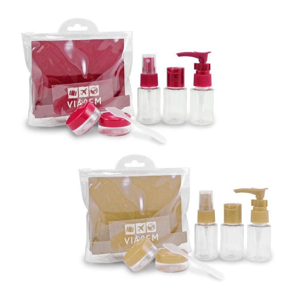 2 Kit De Frascos P/ Viagem De 7 Peças - Jacki Design Vinho / Bege