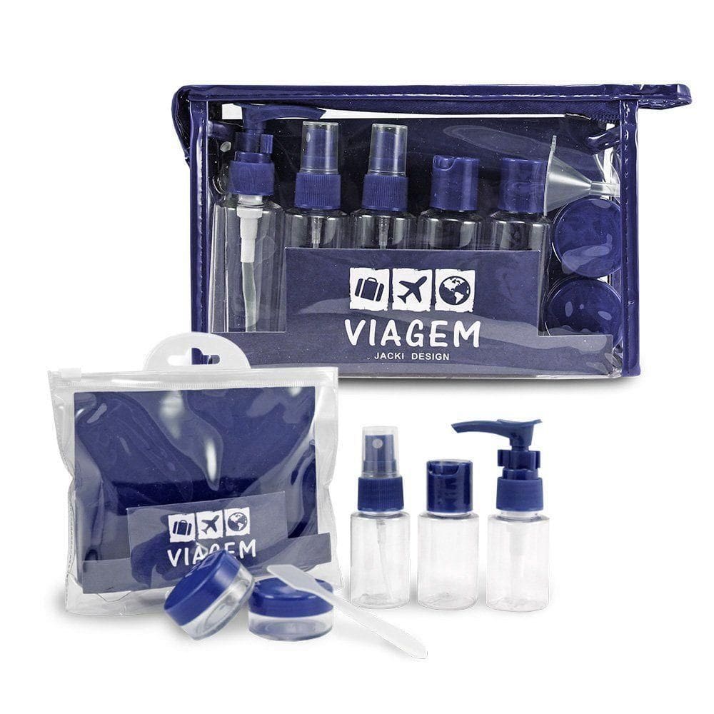 2 Kits De Frascos Para Viagem - 7 Peças E 10 Peças - Jacki Design Azul