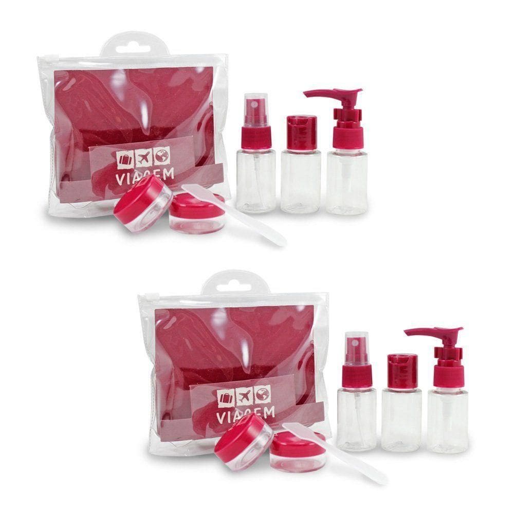 2 Kit De Frascos P/ Viagem De 7 Peças - Jacki Design Vinho