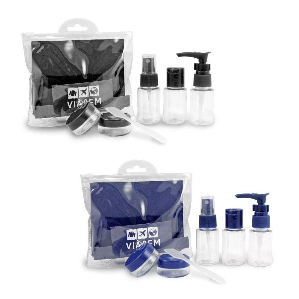 2 Kit De Frascos P/ Viagem De 7 Peças - Jacki Design Preto / Azul