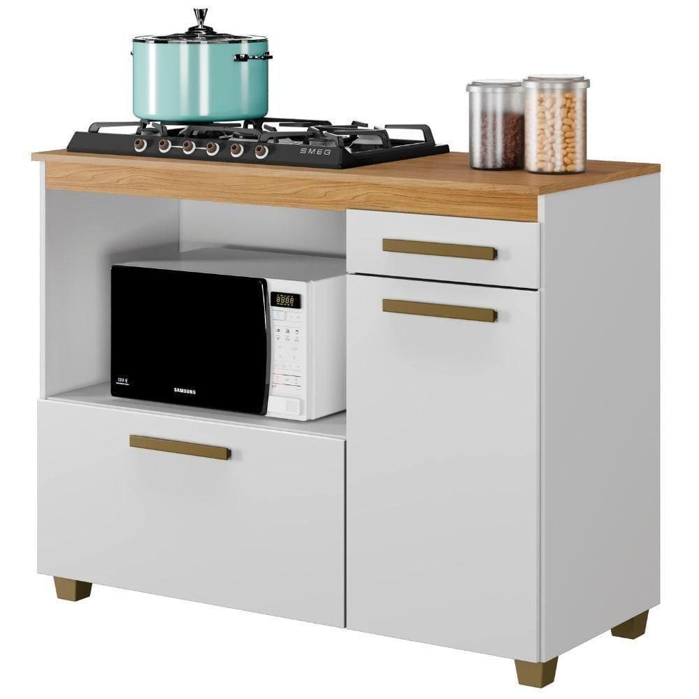 Balcão Para Cooktop 4 Bocas Cronus Cinamomo Branco Arte Móveis