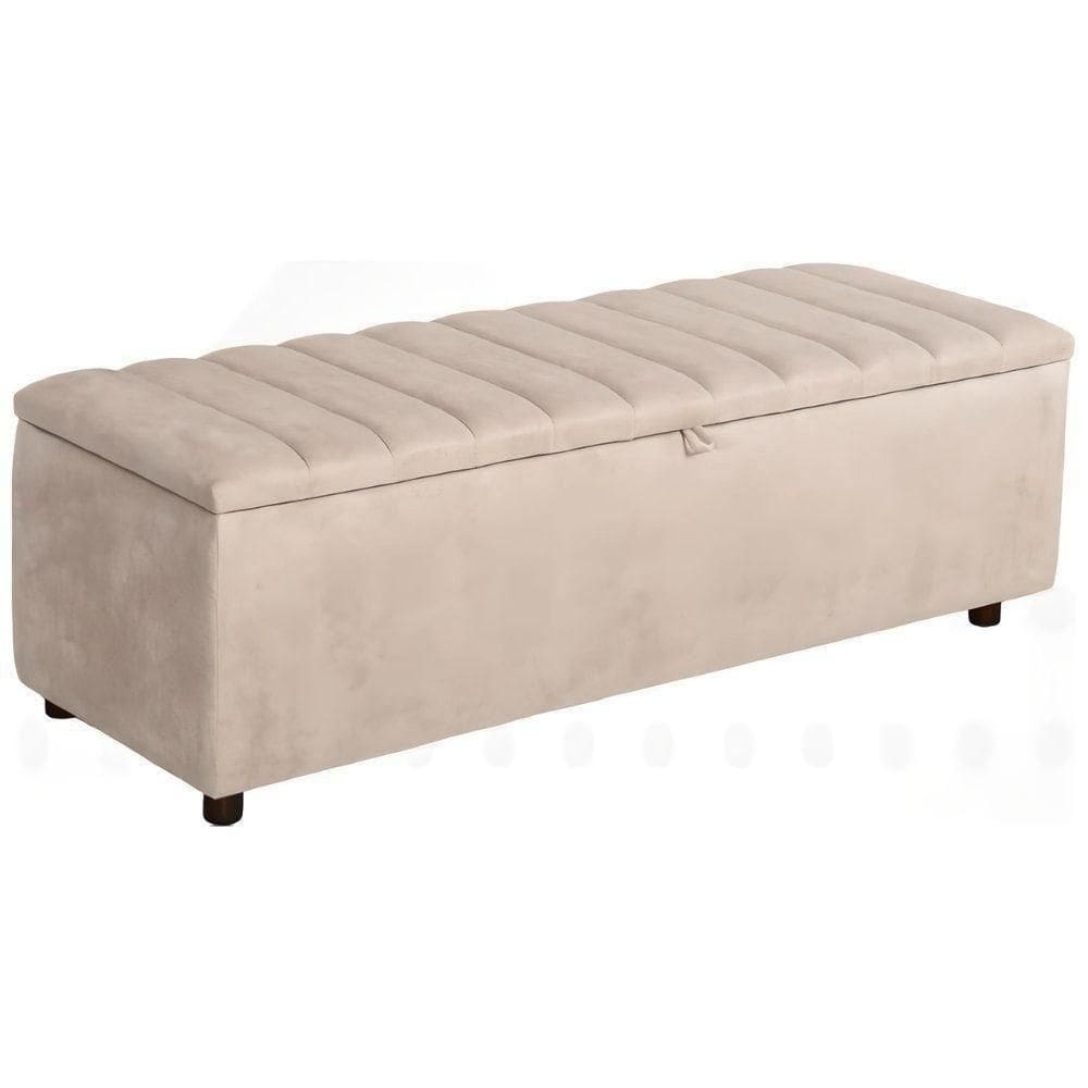 Baú Recamier Paris Veludo Marfim 160 Cm