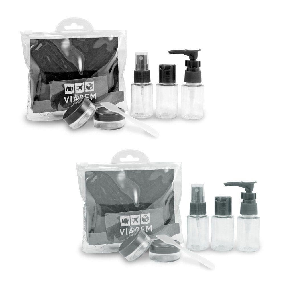 2 Kit De Frascos P/ Viagem De 7 Peças - Jacki Design Preto / Cinza