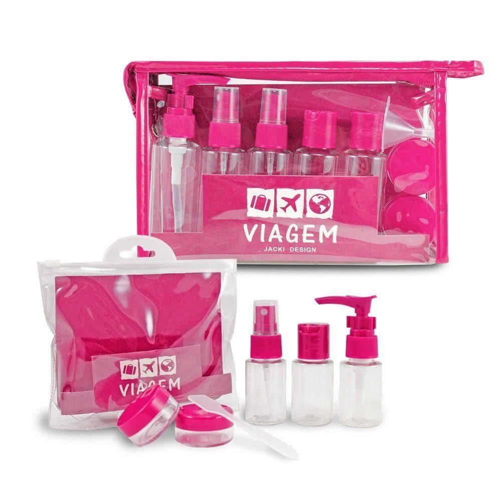 2 Kits De Frascos Para Viagem - 7 Peças E 10 Peças - Jacki Design Pink