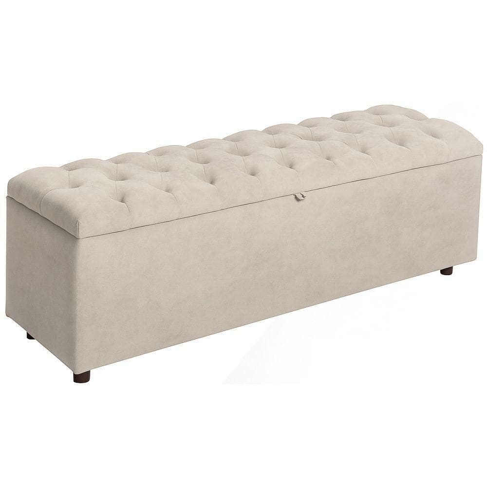 Baú Recamier Rominha Veludo Marfim 140 Cm