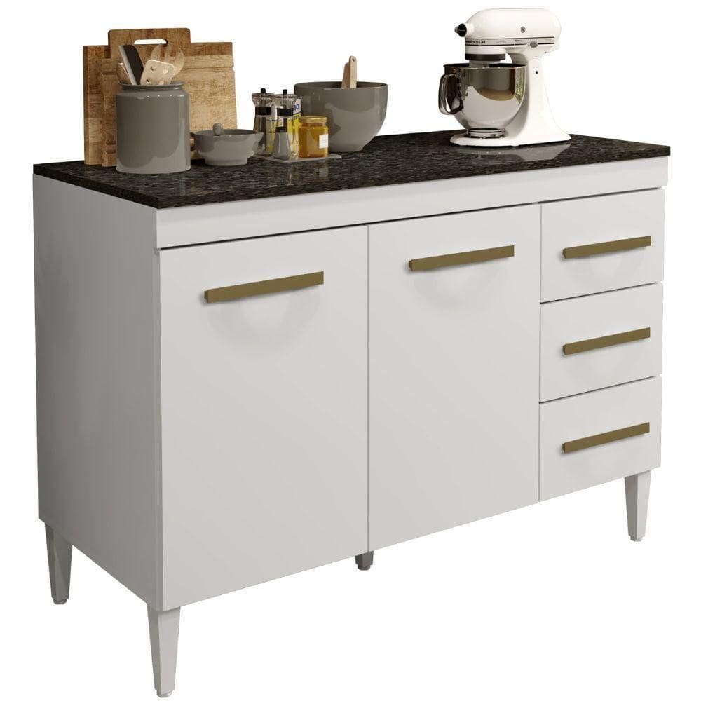 Balcão De Cozinha Virtus 2 Portas 3 Gavetas Branco Kaiki Móveis