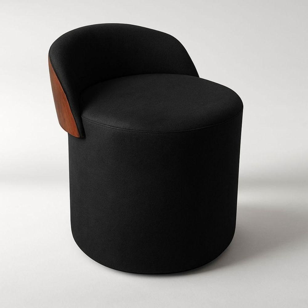 Puff Encosto Corino Suede Redondo Confortável Sala Moderno Cor:preto