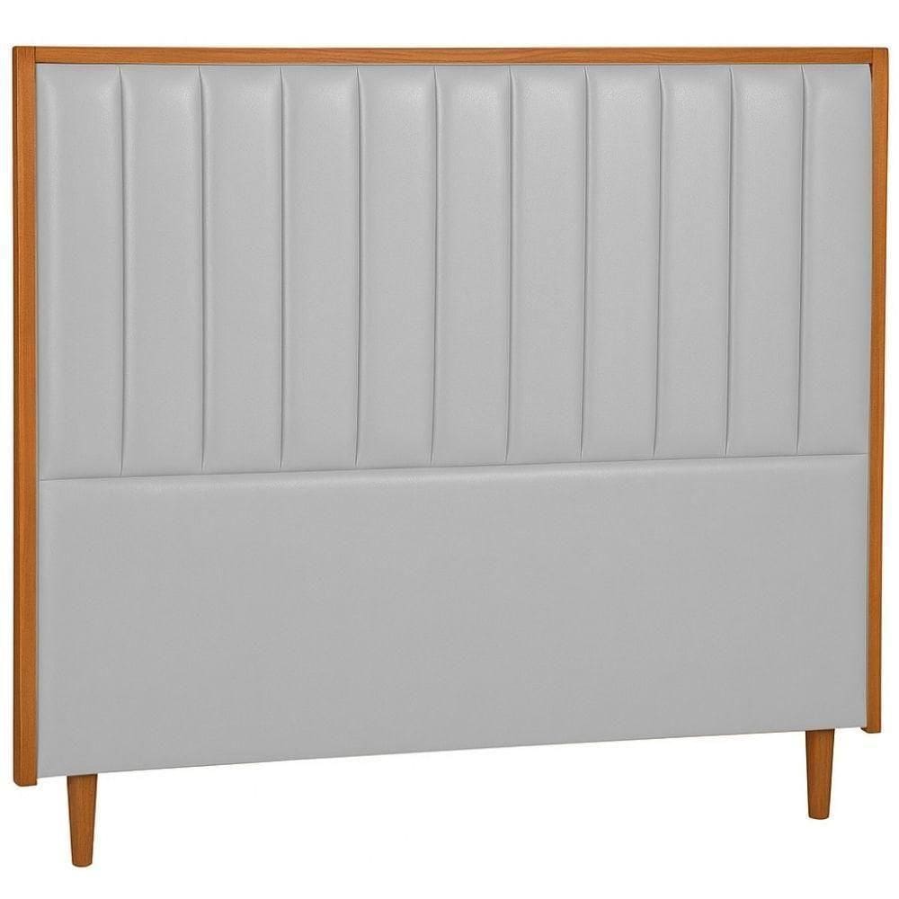 Cabeceira Estofada Casal Imperial Couro Cinza 140 Cm