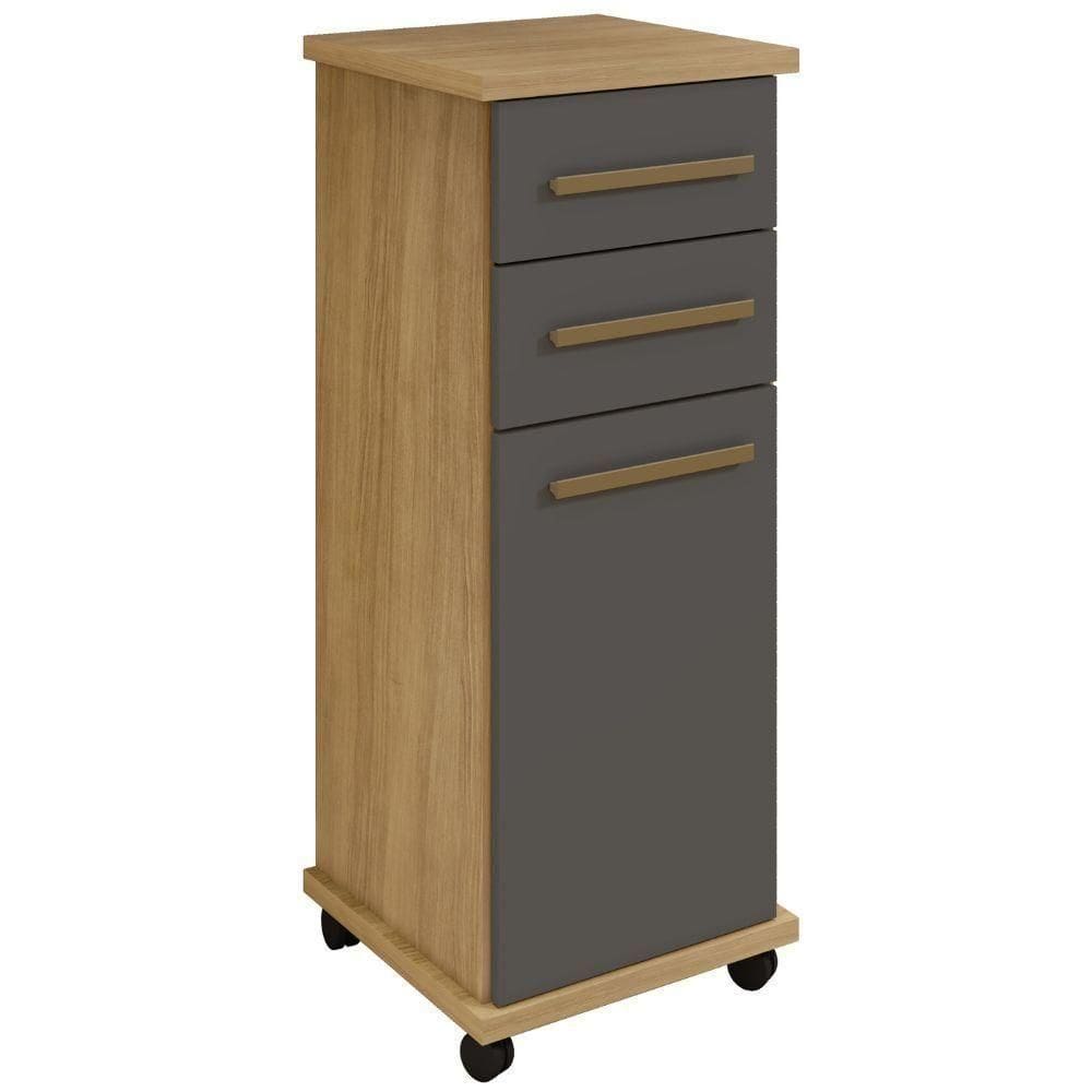 Balcão Tókio 1 Porta 2 Gavetas Cinamomo Grafite Arte Móveis