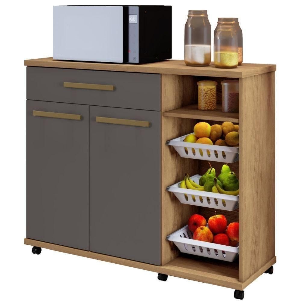 Fruteira Salinas 2 Portas 1 Gaveta Cinamomo Grafite Arte Móveis